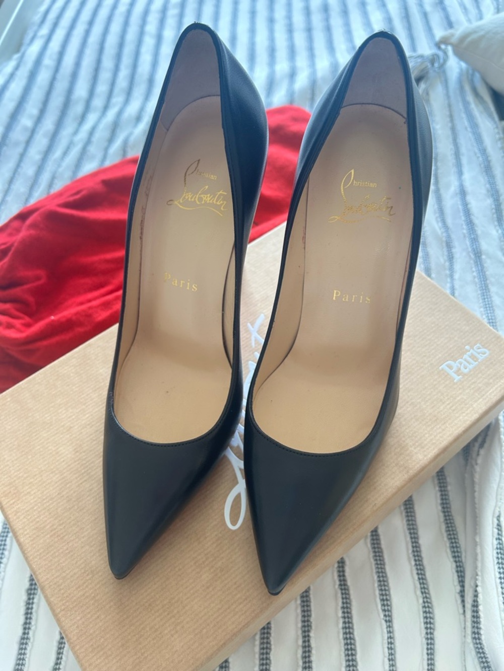 Christian Louboutin Black Pointed-Toe Leather Stiletto Pumps